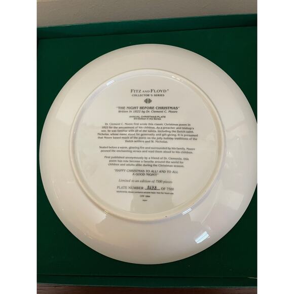 Fitz and Floyd "Night Before Christmas" Collector Plate 1994 in Box - Picture 4 of 6